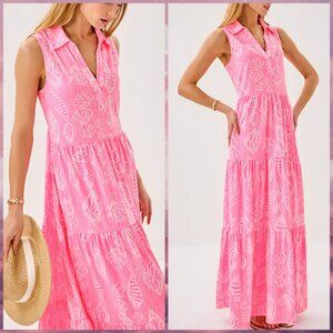 NWOT Lilly Pulitzer Riegan Maxi Dress Rousseau Pink Cool As Shell Maxi Dress
